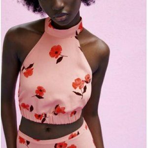 Zara Pink Floral Halter Crop Top
